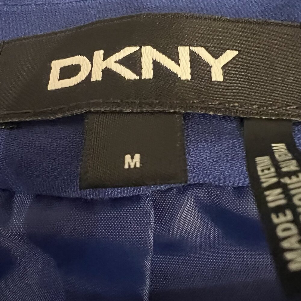 DKNY Women's Zip-Front Jacket Size Medium Blue Silver Roll Tab Sleeves Lined - Picture 4 of 7
